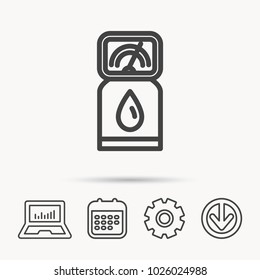 Gas station icon. Petrol fuel pump sign. Notebook, Calendar and Cogwheel signs. Download arrow web icon. Vector