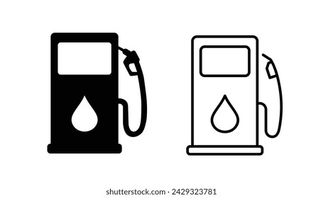 Conjunto de iconos de gasolinera. Señal de la bomba de combustible. Ilustración vectorial de la estación de combustible. Repostaje de aceite. Símbolo del depósito de gas