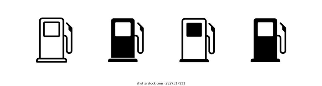 Conjunto de iconos de la gasolinera. Señales de la industria de la gasolina. Repostería de petróleo. Símbolo del tanque de gas. Señales de energía de combustible aisladas en fondo blanco.