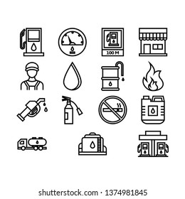 Gas Station icon set with outline style vector illustration