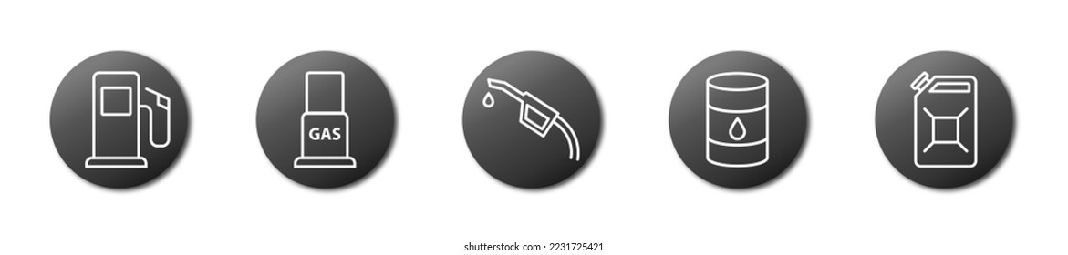 Gas station icon set. Petrol associated symbols. Flat vector illustration. 