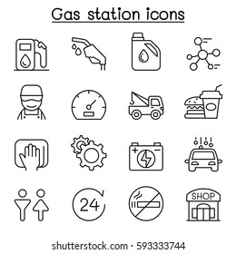 Gas station icon set in thin line style