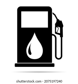 Gas Station Icon With Shadow, Nozzle Isolated Logo Vector, Pump Gasoline Design, Oil Power Energy Symbol .