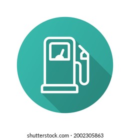 Tankstellensymbol. Einfache Illustration mit langem Schatten einzeln für Grafik- und Webdesign.