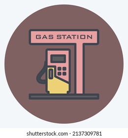 Gas Station Icon in trendy color mate style isolated on soft blue background