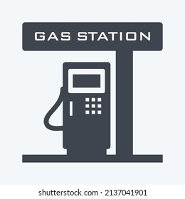 Gas Station Icon in trendy glyph style isolated on soft blue background