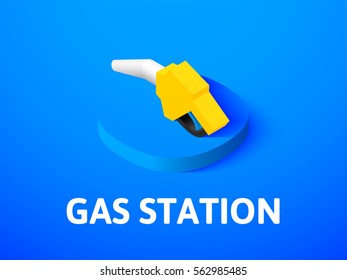 Gas station icon, vector symbol in flat isometric style isolated on color background
