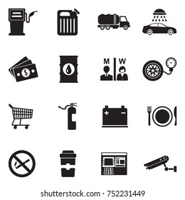Gas Station Icons. Black Flat Design. Vector Illustration. 