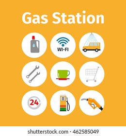 Gas station icons in circle set. Vector illustration