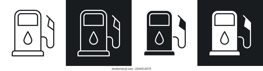 Gas station icons collection in black filled and line style.