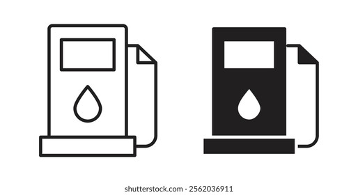 Gas station icons in flat and line style set.