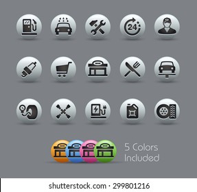 Gas Station Icons // Pearly Series ----- The Vector file includes 5 color versions for each icon in different layers -----
