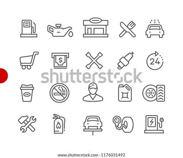 Gas Station Icons // Red Point\
Series - Vector line icons for your digital or print\
projects