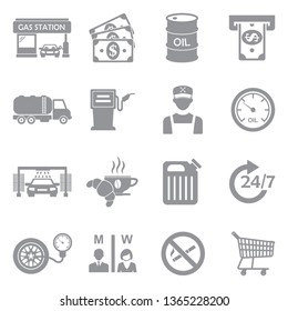 Gas Station Icons. Set 2. Gray Flat Design. Vector Illustration. 