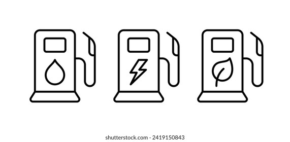 Gas station icons set. Linear style. Vector icons