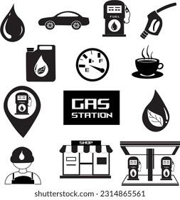  conjunto de iconos de la estación de gas, ilustración del vector