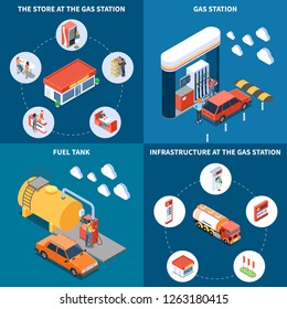 Gas Station With Infrastructure Objects Including Fuel Tank And Store Isometric Design Concept Isolated Vector Illustration