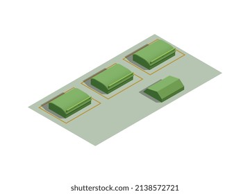 Gas station isometric composition with isolated image of underground petrol tank doors on blank background vector illustration