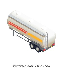 Gas station isometric composition with isolated image of gas tank trailer with cistern on blank background vector illustration