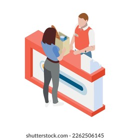 Composición isométrica de la gasolinera con visión aislada de la infraestructura de la gasolinera de combustible ilustración vectorial