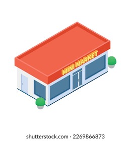 Composición isométrica de la gasolinera con visión aislada de la infraestructura de la gasolinera de combustible ilustración vectorial