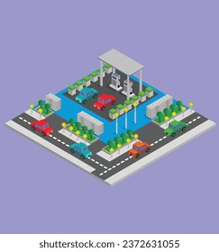 gas station isometric in vector test vector design illustration