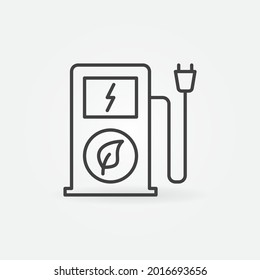Gas Station with Leaf outline icon. Bio Fuel Green Energy vector line concept symbol