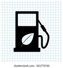 gas station with leaves - black vector icon