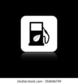 gas station with leaves - black vector  icon