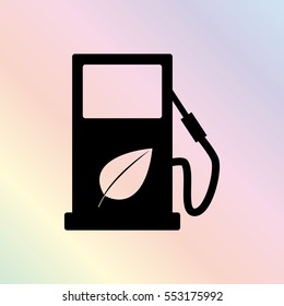 gas station with leaves -  black vector icon