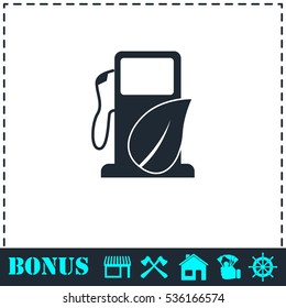 Gas station with leaves icon flat. Simple vector symbol and bonus icon