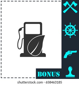 Gas station with leaves icon flat. Simple vector symbol and bonus icon