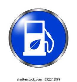 gas station with leaves - vector icon on the blue button