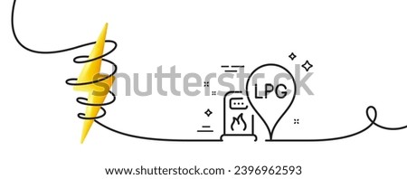 Gas station line icon. Continuous one line with curl. Filling LPG station location sign. Liquefied petroleum gas fuel symbol. Gas station single outline ribbon. Loop curve with energy. Vector