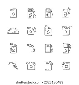 Gas Station line icon set with oil benzin canister, fuel nozzle