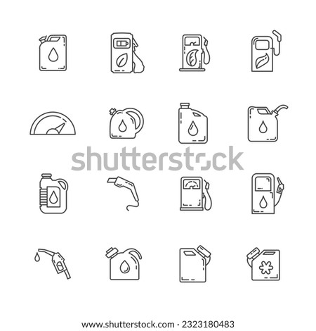 Gas Station line icon set with oil benzin canister, fuel nozzle