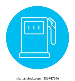 Gas station line icon for web, mobile and infographics. Vector white icon on the light blue circle isolated on white background.