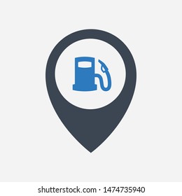 Gas station location icon concept. Fuel pump location icon.