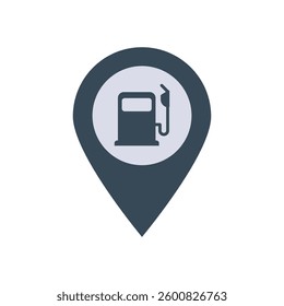 Gas station and location pin stock illustration. Stroke editable