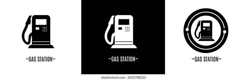 Gas station logo set. Collection of black and white logos. Stock vector.