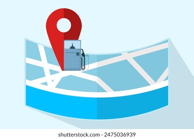 Gas station map pin symbol concept, looking for the nearest refueling location. fuel point arrow label location. fuel filling location. collection of clip art images. flat vector illustration.