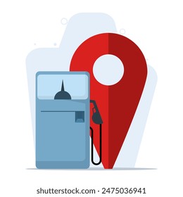 Gas station map pin symbol concept, looking for the nearest refueling location. fuel point arrow label location. fuel filling location. collection of clip art images. flat vector illustration.