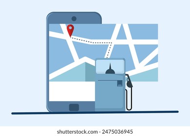 Gas station map pin symbol concept, looking for the nearest refueling location. fuel point arrow label location. fuel filling location. collection of clip art images. flat vector illustration.