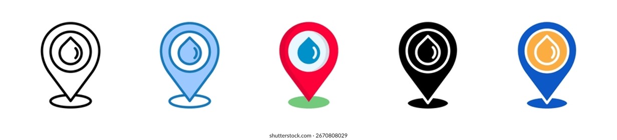 Os ícones de vários estilos do posto de gasolina definem a ilustração do vetor do projeto.