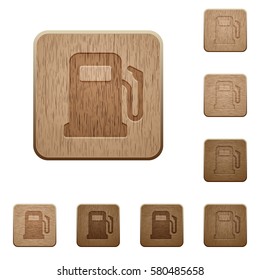 Gas station on rounded square carved wooden button styles
