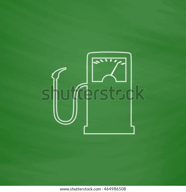 Gas station Outline vector icon.\
Imitation draw with white chalk on green chalkboard. Flat Pictogram\
and School board background. Illustration\
symbol