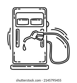 Gas Station Part of Biker and Accessories Hand Drawn Icon Set Vector.