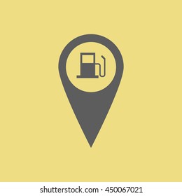 Gas station pin on the yellow background. Vector illustration