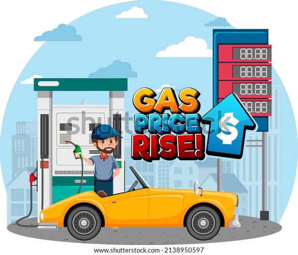 Gas\
station with gas price rise word logo\
illustration