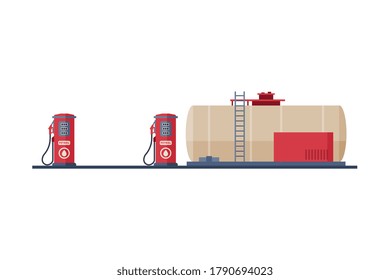 Gas Station Pump, Fuel Tank Storage Reservoirs, Gasoline and Petroleum Industry Equipment Flat Style Vector Illustration